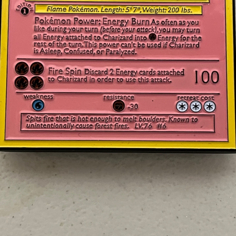 Pokemon Charizard First Edition Game Card Hat Pin Enamel Pink Yellow - Picture 3 of 6